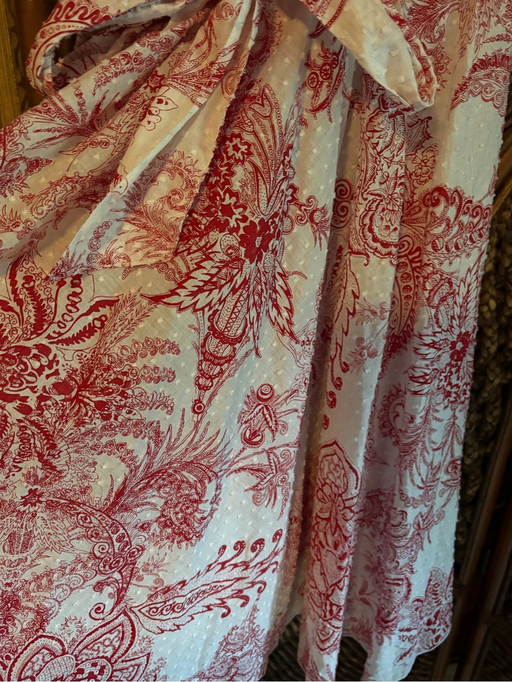 BB Dakota Red Ivory Paisley Wrap Dress Boho Cottagecore Western Mini Dress M - Picture 4 of 8